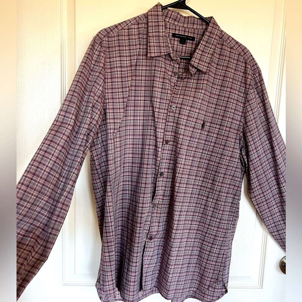 John Varvatos Star USA Slim Fit Plaid Sport Shirt Button Up Gray Purple Men's